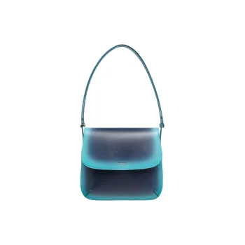 GIORGIO ARMANI Cow Leather Handbag Shoulder Bag Women's Navy With Mint Green Accents