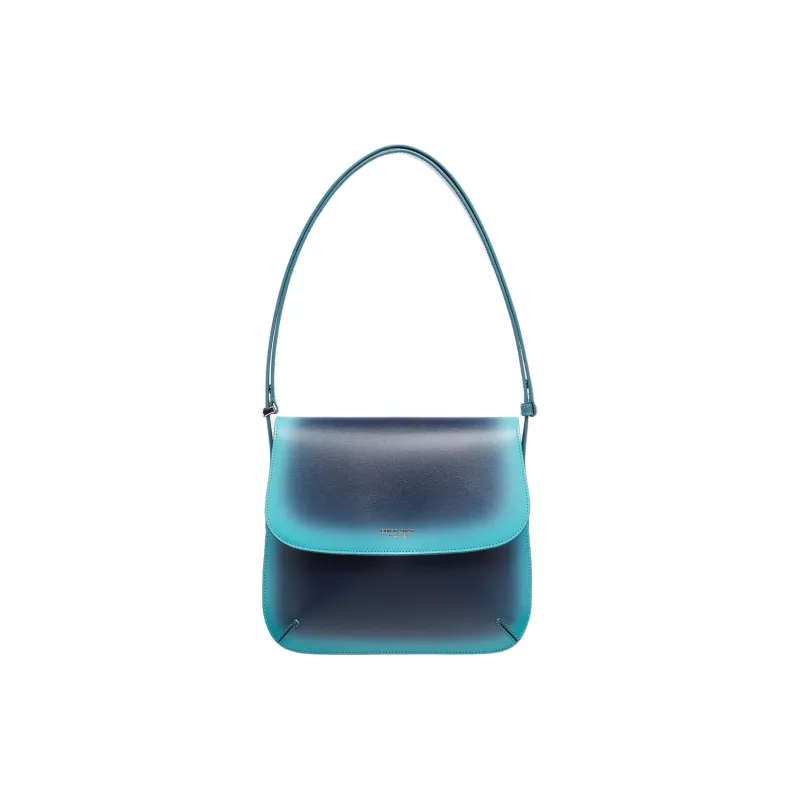 GIORGIO ARMANI Cow Leather Handbag Shoulder Bag Women's Navy With Mint Green Accents-0