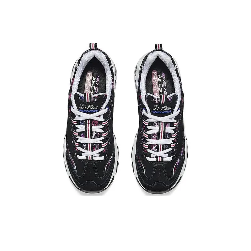 Skechers DLITES Cushioned Slip Resistant Breathable Support Lightweight Low Top Chunky Sneakers Women's Black-2
