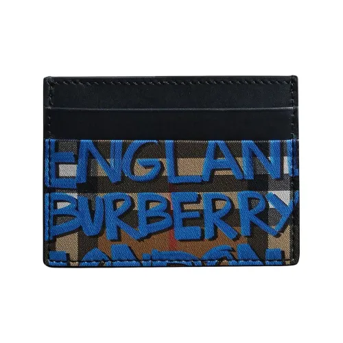 Burberry Card Case Graffiti Print Vintage Check Leather Black/Blue