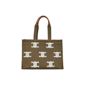 CELINE Leather One Shoulder Handbags Women's Olive Green