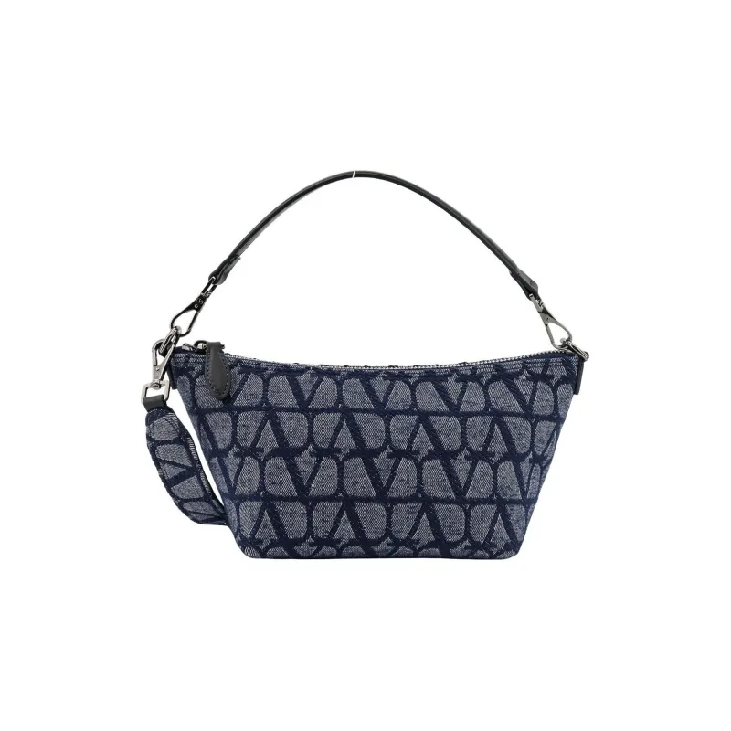 Valentino Cotton With Leather Portable Crossbody Bag, Shoulder Bag Men's Blue-0