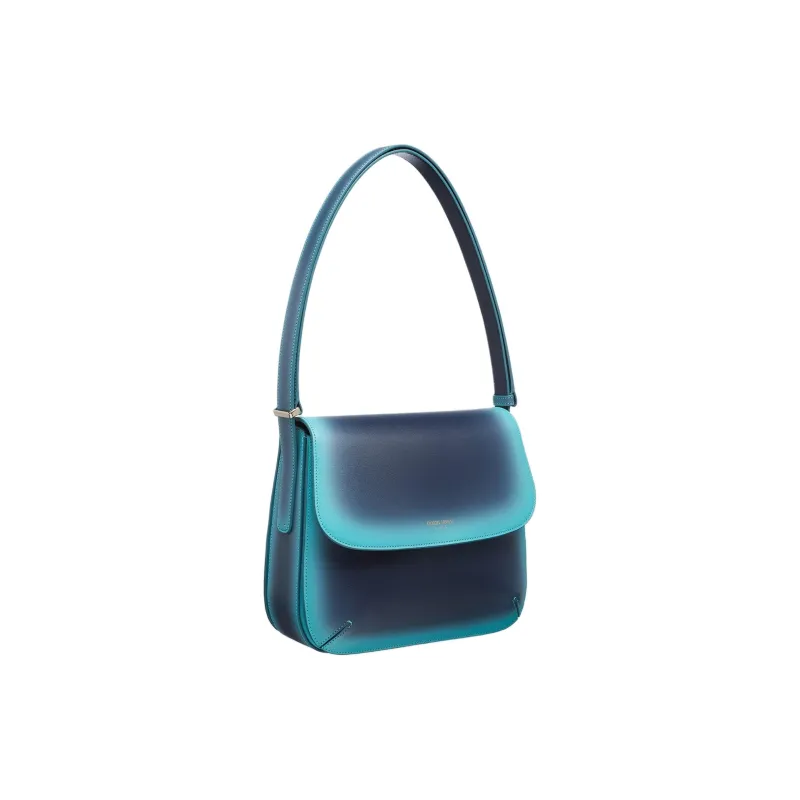 GIORGIO ARMANI Cow Leather Handbag Shoulder Bag Women's Navy With Mint Green Accents-1