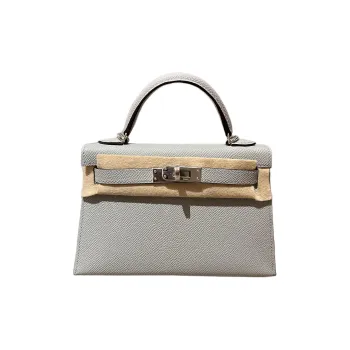 HERMES Mini Kelly 2nd Generation Epsom Leather Handbag Women's 8U Glacier Blue Inner Color 08 Holy Cup Blue