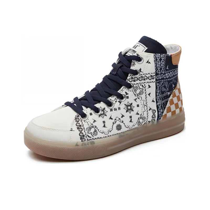 361° Anti-Slip Wear-Resistant High-Top Skateboard Shoes Women's White Blue-1
