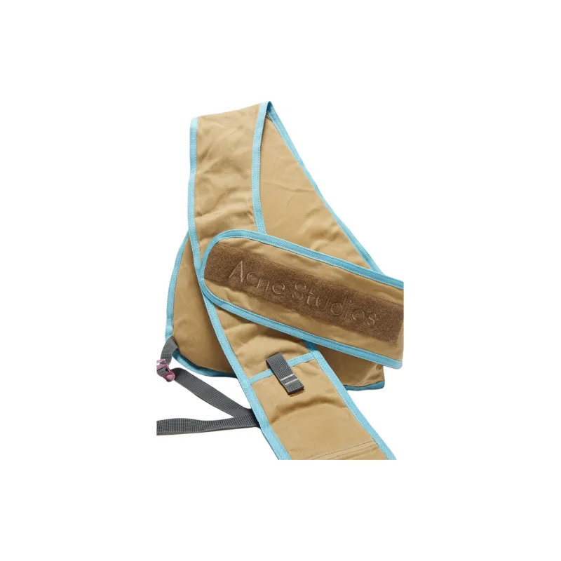 Acne Studios Coated Cotton Canvas One Shoulder Crossbody Sling Bags Women's Beige & Blue-3
