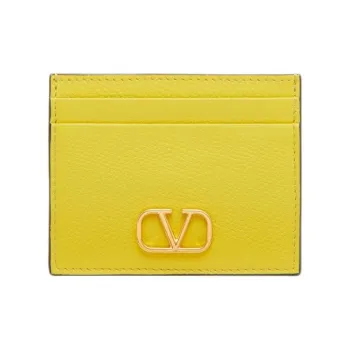 Valentino Grain Cow Leather Card Holder Women's Cedar Yellow