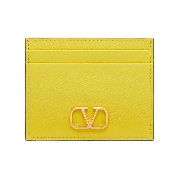 Valentino Grain Cow Leather Card Holder Women's Cedar Yellow-0