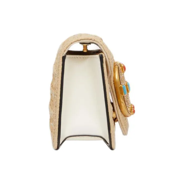 Valentino Locò Raffia Portable Crossbody Bag, Shoulder Bag Trumpets Women's Natural Color & Coral & Turquoise-2