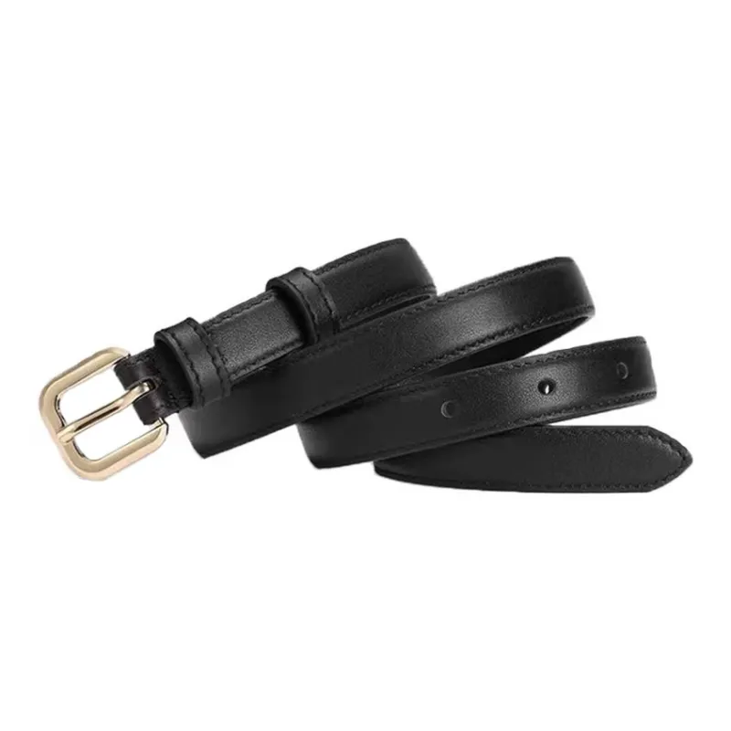 AUGTARLION Solid Color Thin Belt Metal Square Needle Buckle Style Leather Belts Women's Black/Brown Width  2.4cm-3