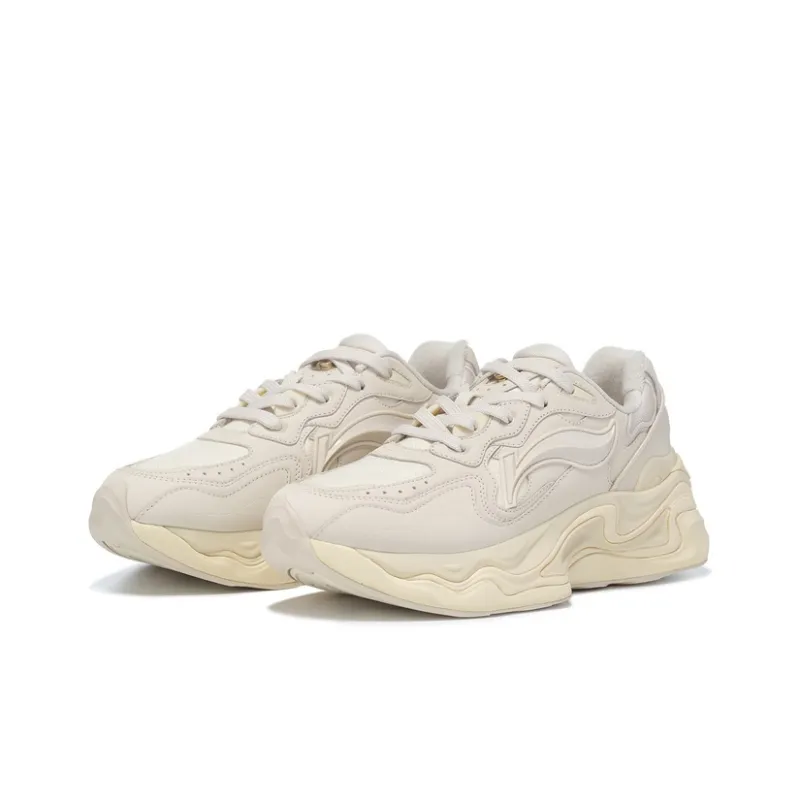 LI NING 1990 Lava 2 Cushioning Wear Resistant Low Top Casual Shoes Women's Beige Yellow-1