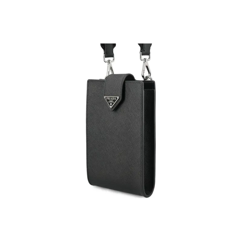 PRADA Leather Cell Phone Pouch Shoulder Bag Men's Black-4