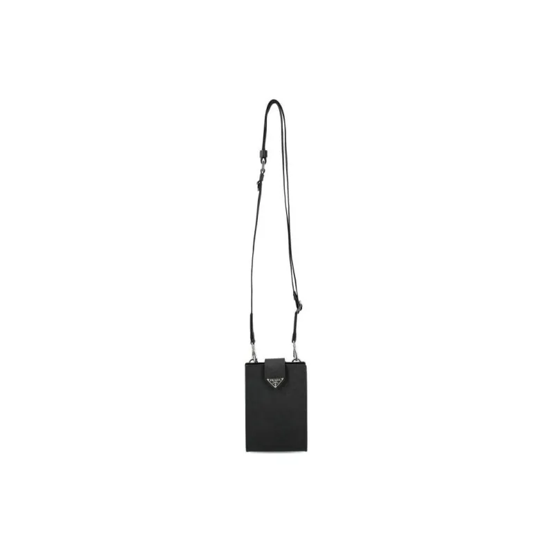 PRADA Leather Cell Phone Pouch Shoulder Bag Men's Black-1