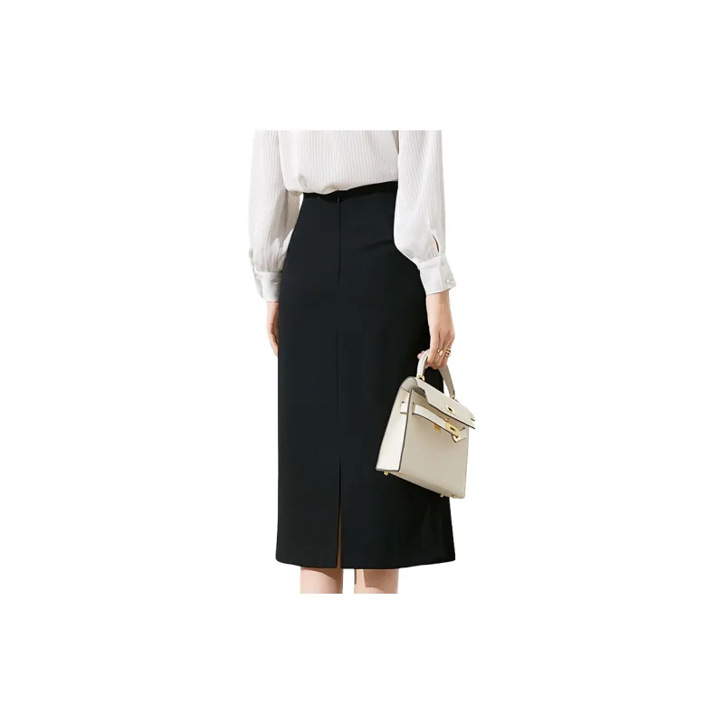 Late White Casual Long Skirts Women's Black-1
