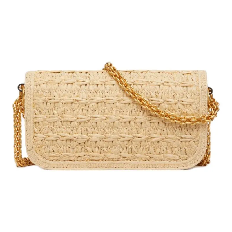 Valentino Locò Raffia Portable Crossbody Bag, Shoulder Bag Trumpets Women's Natural Color & Coral & Turquoise-3