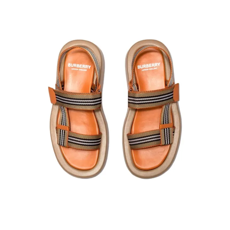 Burberry Icon Stripe Stap Sandals Beige Orange Lambskin Women's-2