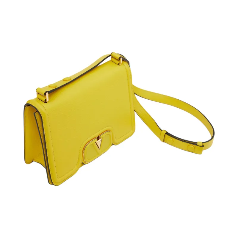 Valentino Vlogo Grained Calfskin Handbag Shoulder Bag Women's Cedar Yellow-4