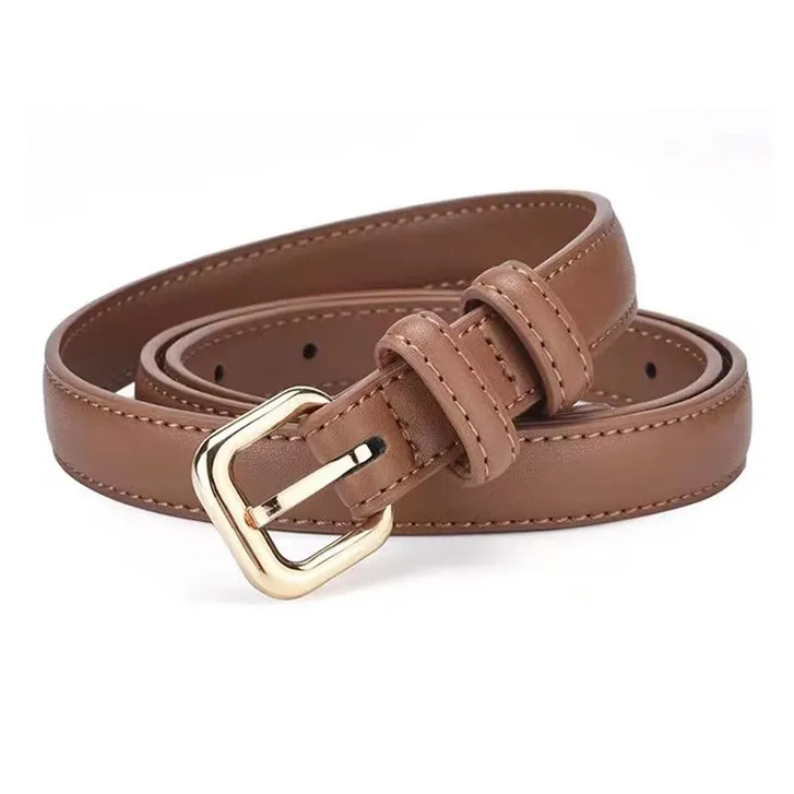 AUGTARLION Solid Color Thin Belt Metal Square Needle Buckle Style Leather Belts Women's Black/Brown Width  2.4cm-5