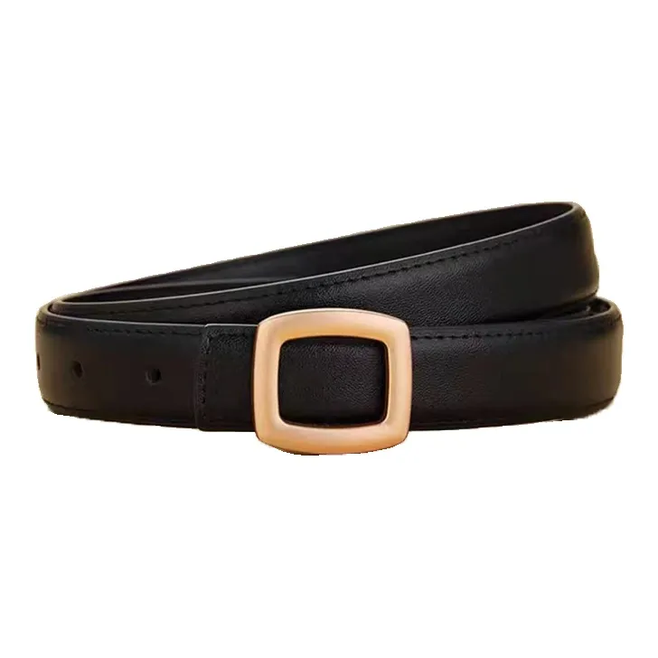 AUGTARLION Minimalist Style Convenient Square Buckle Elegance Slim Waist Leather Belts Women's Brown/Black Width 2.8cm-2