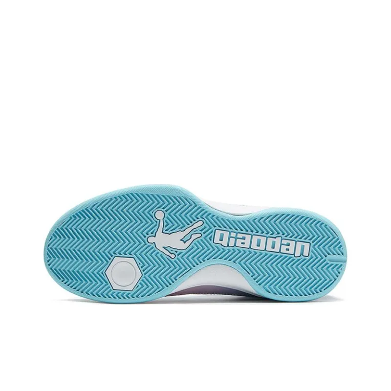 QIAODAN Slip Resistant Breathable High Top Basketball Shoes Men's White Blue-4