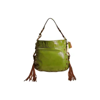 COACH Zoe Patent Leather One Shoulder Handbags Large Size Women's Brass With Green Accents