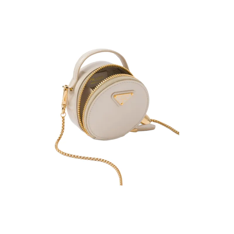 PRADA Patent Leather Leather Portable Crossbody Bag Shoulder Bag Mini Women's Ivory-3