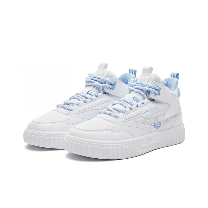 Erke Subjugate Slip Resistant Cushioning Wear Resistant Mid Top Skateboard Shoes Women's White Blue-2