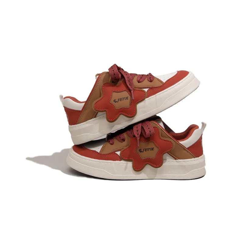 Feiyue Anti-Slip And Wear-Resistant Height Increasing Low-Top Skateboard Shoes Women's Beige/Brown/Orange Red-2