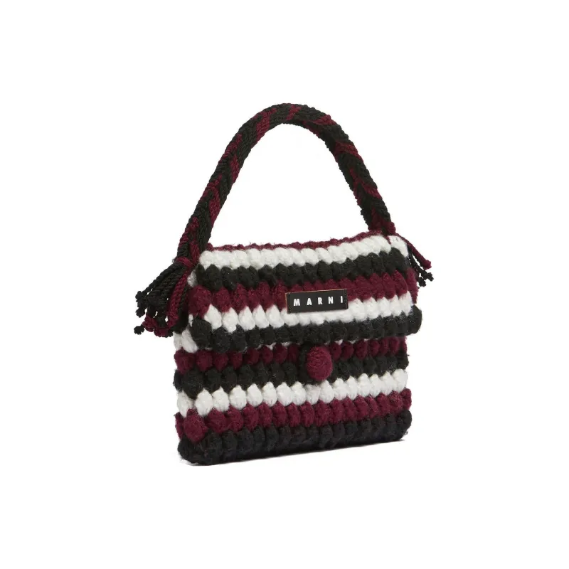 MARNI Acrylic Knitted Fabric Tanned Cow Leather Handbag Women's Black & Burgundy-1