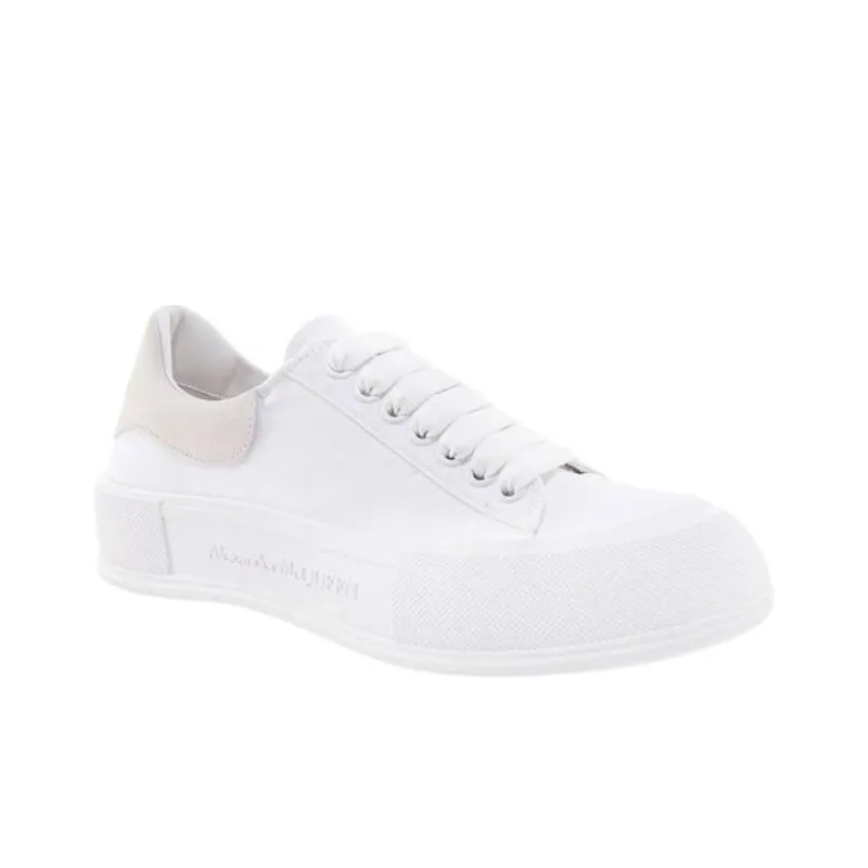 Alexander McQueen Deck Plimsoll Lace Up Trainers 'White Beige'-3