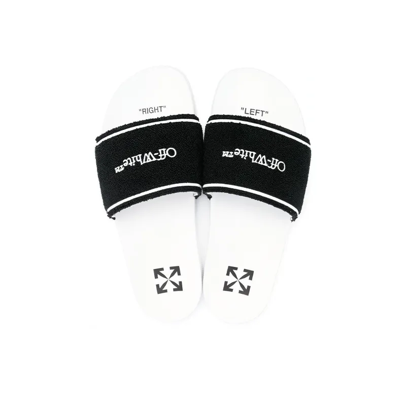OFF WHITE Chenille Slide Logo Embroidered Black White-5
