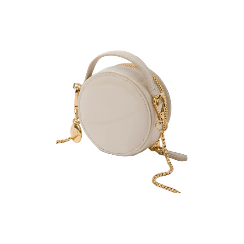 PRADA Patent Leather Leather Portable Crossbody Bag Shoulder Bag Mini Women's Ivory-2