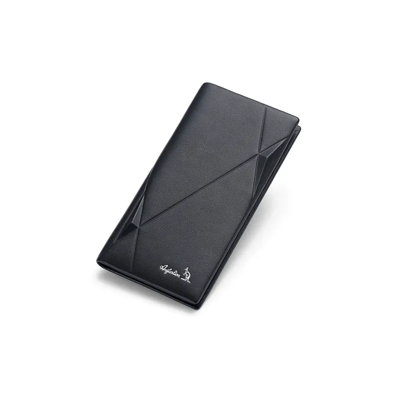 AUGTARLION Top Grain Cow Leather Multiple Card Slots Tech Style 3D Effect Line Design Wallet Men's Black-2