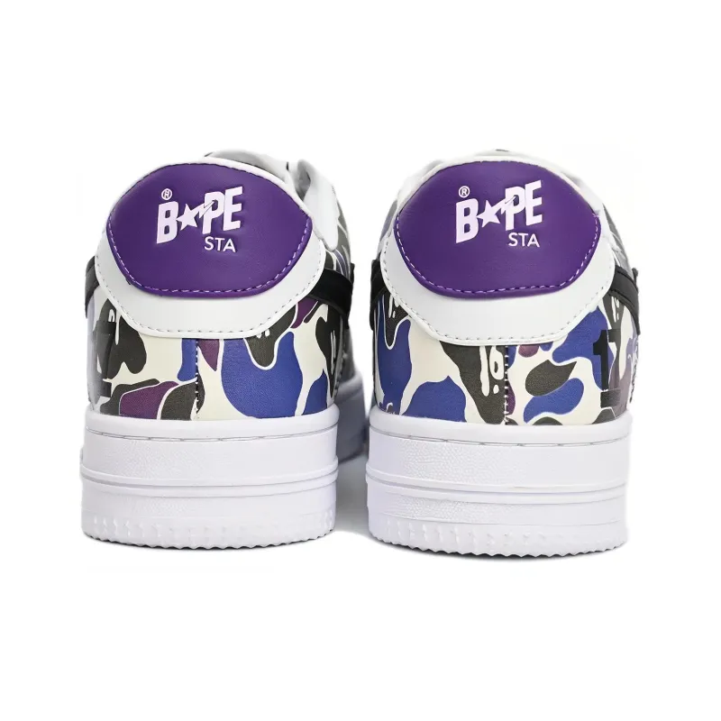 A BATHING APE STA Low Top Skateboard Shoes Women's Purple White-3