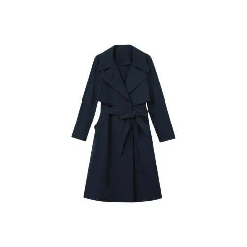 Yiner Trench Coats Women's Navy Blue