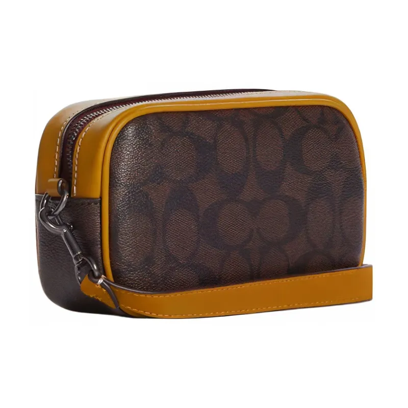 COACH Jamie Artificial Leather Wrist Bag Clutch Handbag Trumpets Women's Brown & Buttercup-1