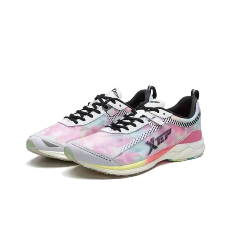 XTEP Race 160 Breathable Moisture Wicking Coverage Quick Dry Low Top Running Shoes Women's White Pink Green-3