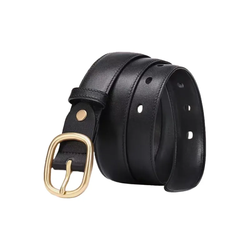 AUGTARLION Classic Minimalist Style Suit Trouser With Metal Buckle Leather Belts Women's Black/Coffee Width 2.3cm-1