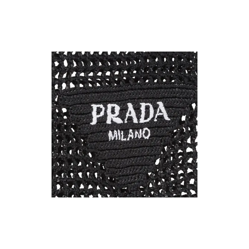 PRADA Raffia Fiber Tote Bag, Shopping Bag, Shoulder Bag, Handbag Women's Black-4