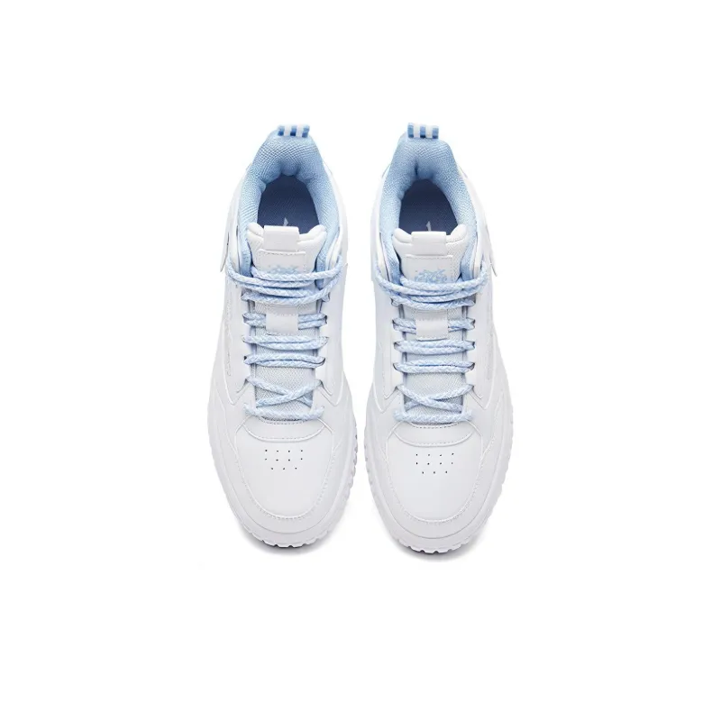 Erke Subjugate Slip Resistant Cushioning Wear Resistant Mid Top Skateboard Shoes Women's White Blue-3