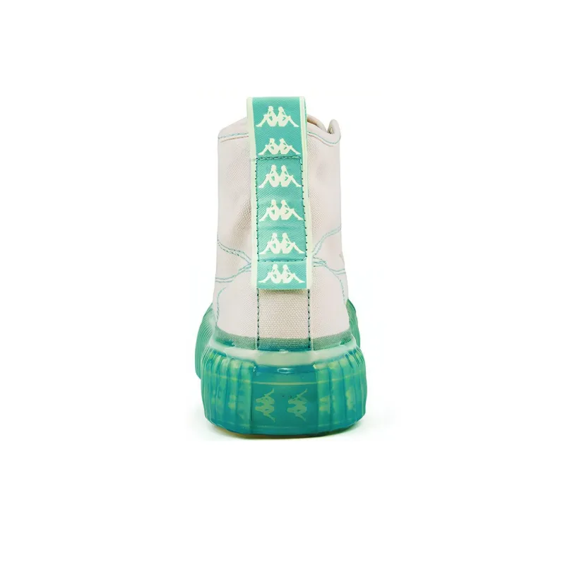 Kappa Label String Anti Slip Wear Resistant High Top Canvas Shoes Unisex White Green-5
