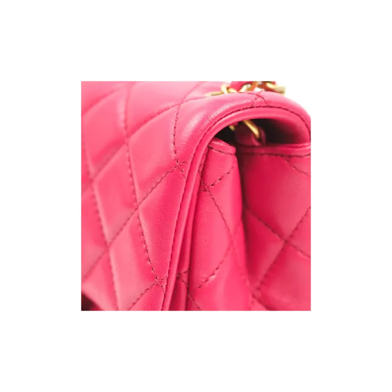 CHANEL Little Golden Ball Lambskin Flap Bag, Shoulder Bag, Crossbody Bag Mini Women's Rose Red & Deep Pink-11