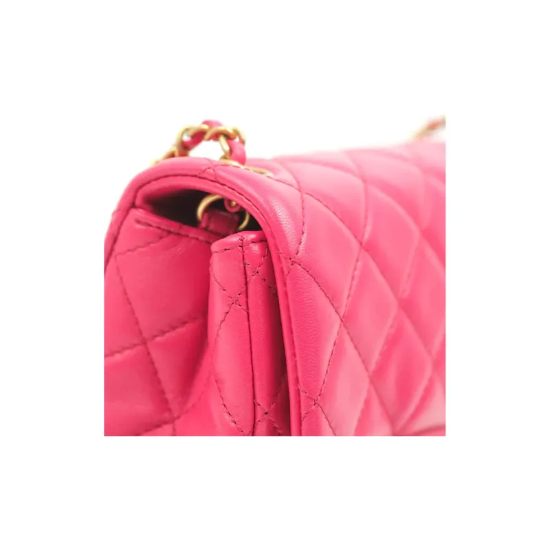 CHANEL Little Golden Ball Lambskin Flap Bag, Shoulder Bag, Crossbody Bag Mini Women's Rose Red & Deep Pink-10