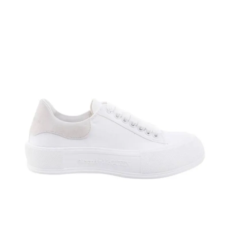 Alexander McQueen Deck Plimsoll Lace Up Trainers 'White Beige'-1