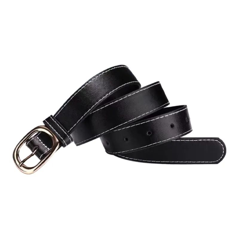 AUGTARLION Casual Individual Niche Metal Pin Buckle Leather Belts Women's Black Width 2.6cm-3