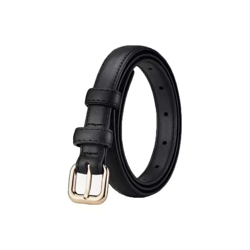 AUGTARLION Solid Color Thin Belt Metal Square Needle Buckle Style Leather Belts Women's Black/Brown Width  2.4cm-1