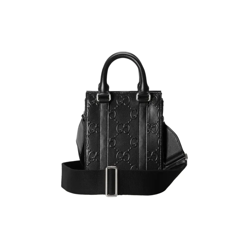 GUCCI Leather Tote Bag Shopping Bag Shoulder Bag Handbag Mini Men's Black-3