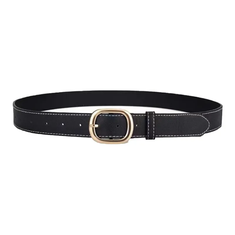 AUGTARLION Casual Individual Niche Metal Pin Buckle Leather Belts Women's Black Width 2.6cm-1