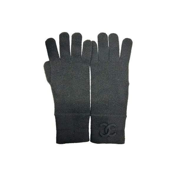 CHANEL Knit Gloves Women's Black-0