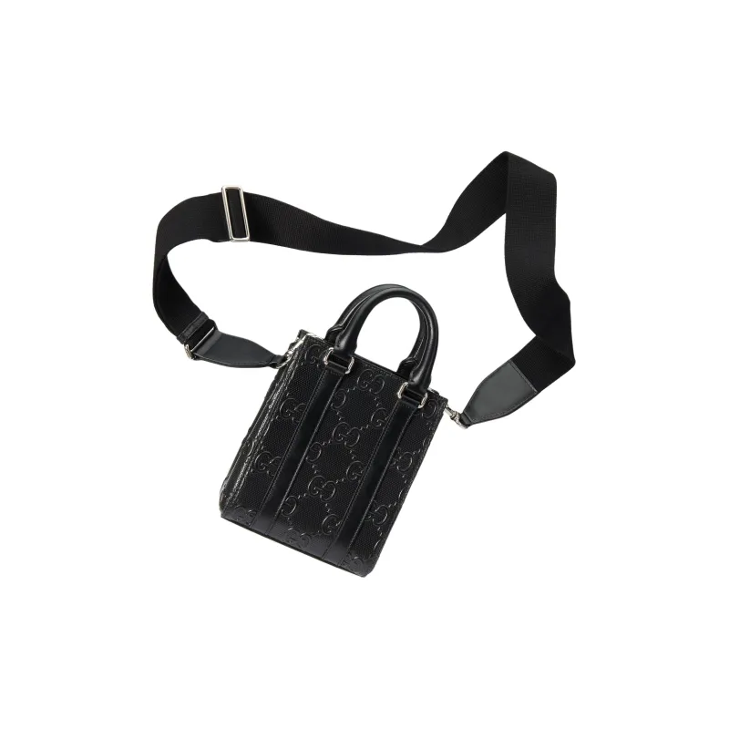 GUCCI Leather Tote Bag Shopping Bag Shoulder Bag Handbag Mini Men's Black-2